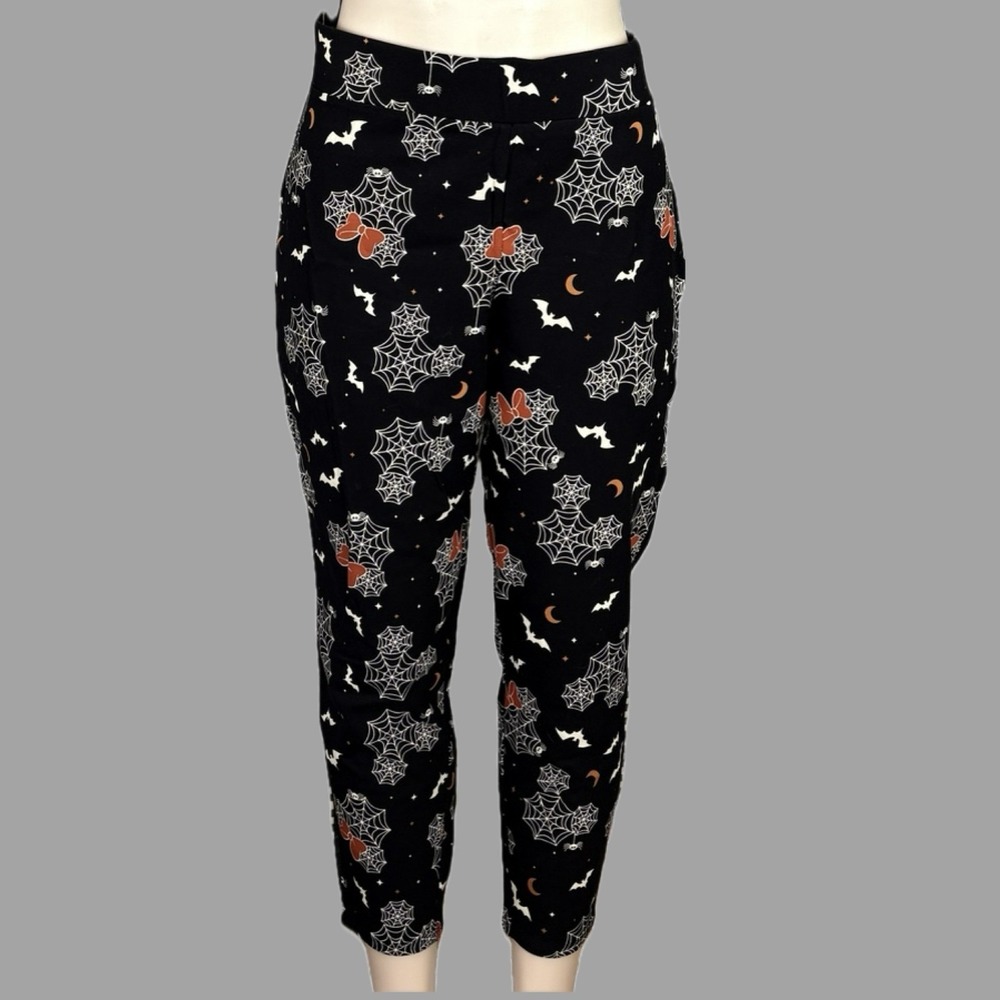 Disney 3X Black Cotton Stretch Minnie Bow Spiderweb Whimsigoth Graphic Pants